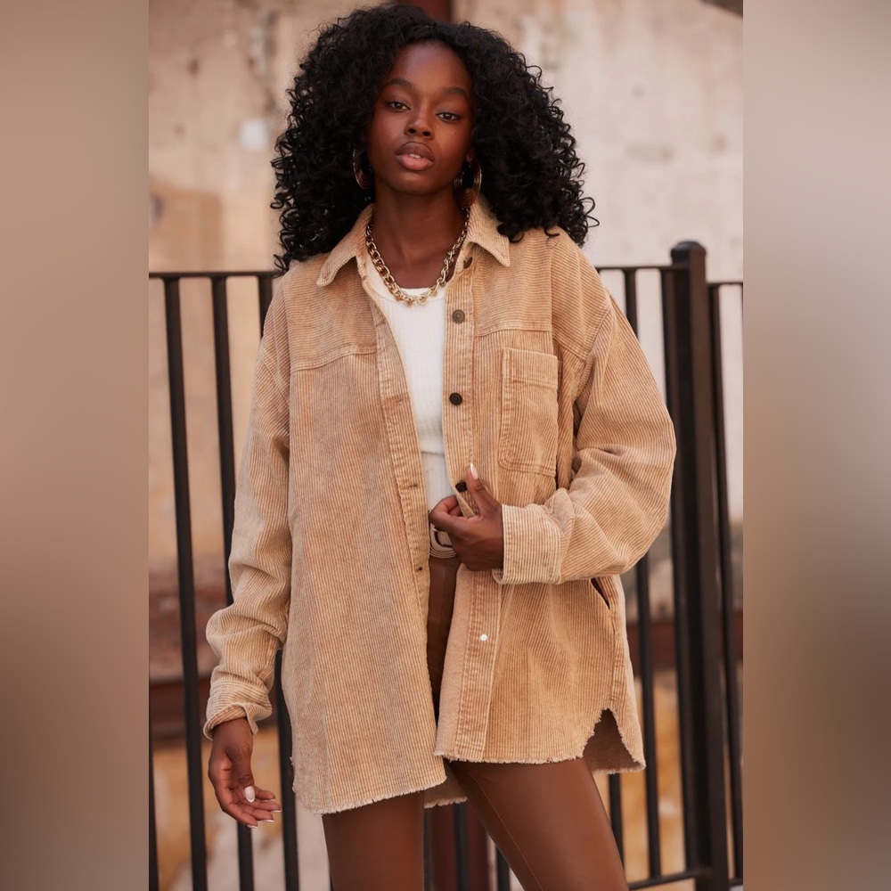 CAMEL DISTRESSED CORDUROY SHACKET